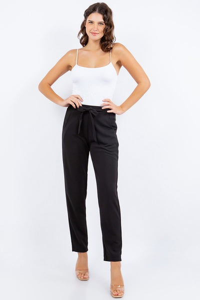 Knit Crepe High Waist Self Tie Straight Pants