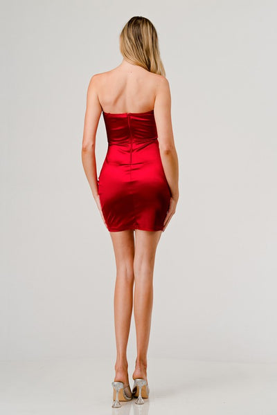 BHLDN Jocelyn Strapless Back-Bow Satin Mini Dress