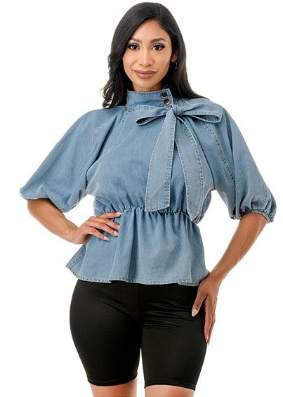 The Denise Denim Bow Top