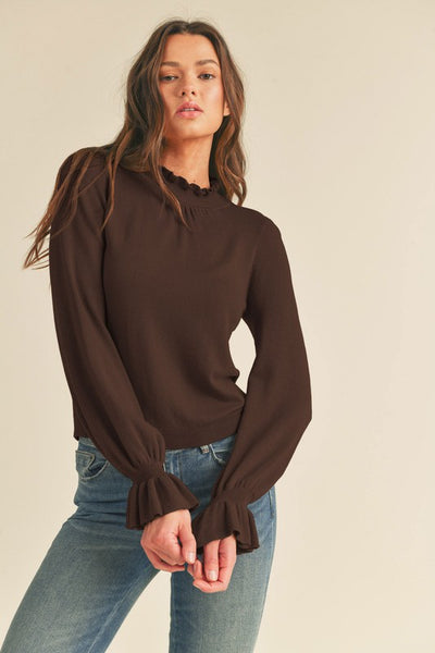 Cozy Choco Ruffle Sweater