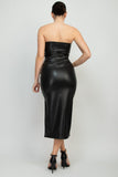 Shirred Faux Leather Tube Dress