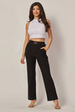 Stretchy Scuba Belted Side Pocket Straight Pants