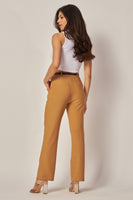 Stretchy Scuba Belted Side Pocket Straight Pants