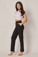 Stretchy Scuba Belted Side Pocket Straight Pants