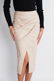 Faux Leather Ruched Wrap Midi Skirt