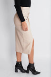 Faux Leather Ruched Wrap Midi Skirt