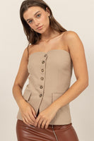 Strapless button-down bustier