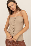 Strapless button-down bustier