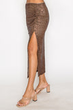 Sequin High-Rise Slit Midi Skirt