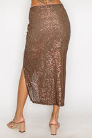 Sequin High-Rise Slit Midi Skirt